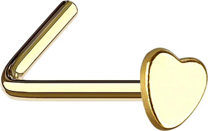 Produktbild Star Piercing Nasenstecker gewinkelt vergoldet mit Herz (ohne Messing, Chirurgenstahl 316L)