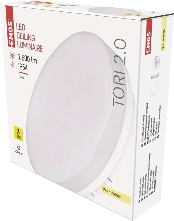Actual product image Emos LED ceiling light TORI, round, white 15W warm w., IP54 (1500 lm)