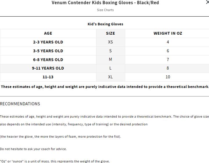 Nährwerte und Zutaten Venum Contender Kids Boxing Gloves - Black-Red (6 OZ, One Size)