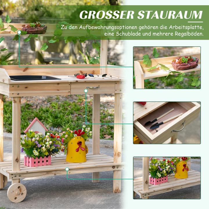 Produktbild Outsunny Gärtnertisch mit Waschbecken und Rollen (92 cm)