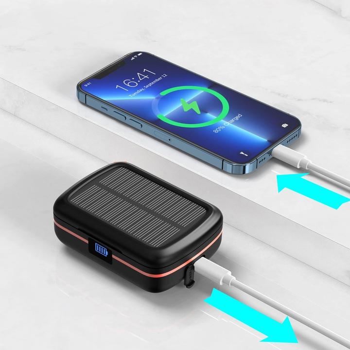 Actual product image Choetech TWS Bluetooth Headphones SOLAR incl. 2500mAh Powerbank -Black (8 h, Wireless)