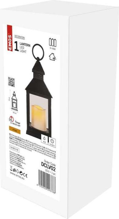 Produktbild Emos LED Dekoration – Laterne antik schwarz blinkend, 3x AAA, Innen, Vintage, Timer