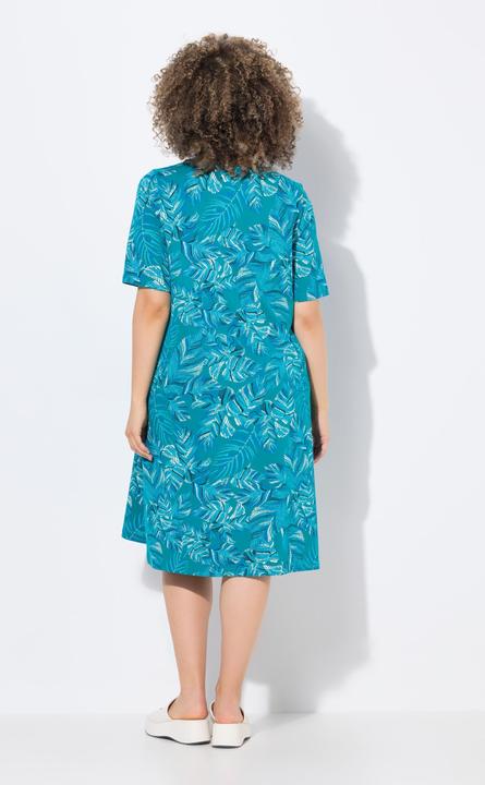 Image du produit Ulla Popken Robe en jersey imprimé feuilles, décolleté en V et manches courtes, coupe évasée (42, 44)