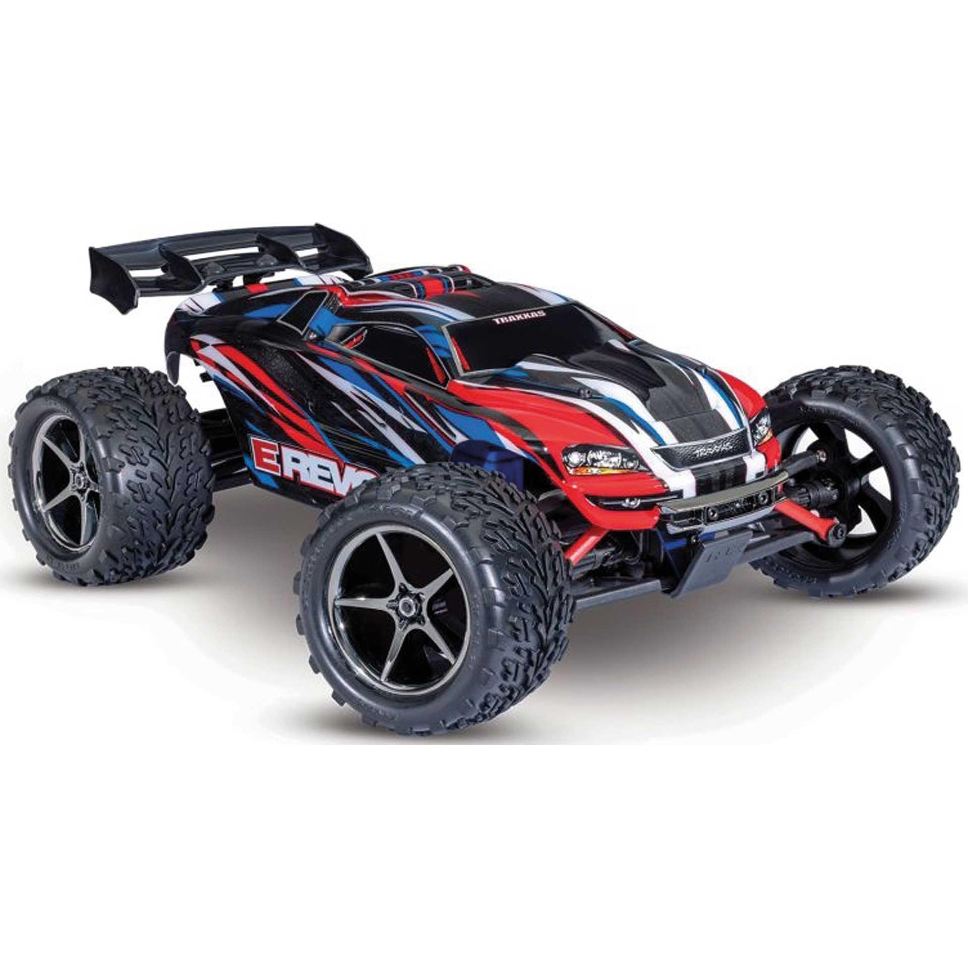 Traxxas E-Revo Rot/Blau 1/16 Monster-Truck Rtr Brushed Mit Akku Und USB-C Lader (RTR Ready-to-Run)