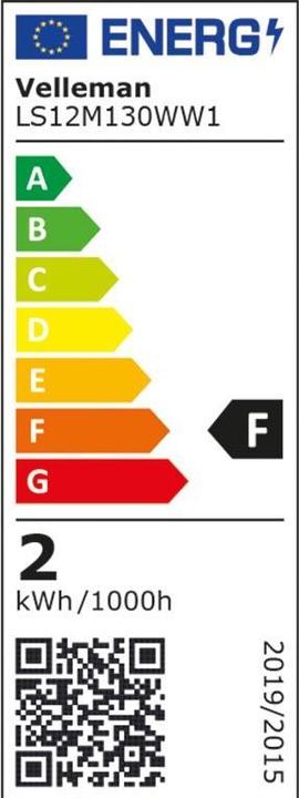 Energie-Label Velleman FLEXIBLER LED-STREIFEN - WARMWEIss - 300 LEDs - 5 m - 12 V (Warmweiss, 500 cm, Indoor)