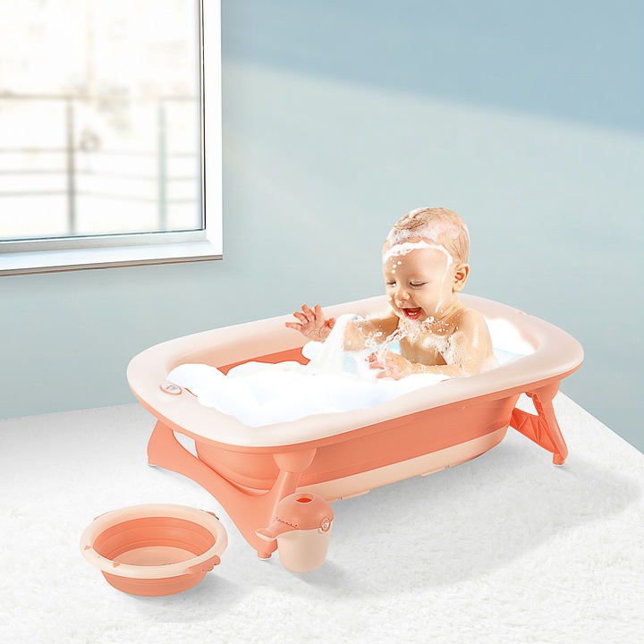 Immagine prodotto Homcom Vasca da bagno pieghevole per bambini con lavabo e tazza per shampoo