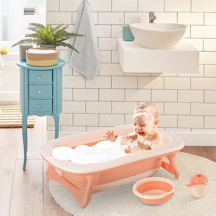 Immagine prodotto Homcom Vasca da bagno pieghevole per bambini con lavabo e tazza per shampoo