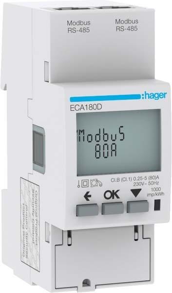 Produktbild Hager HAG ECA180D EnergiezÃ¤hler 1phasig, direkt 80A, 2M, AGARDIO, MID