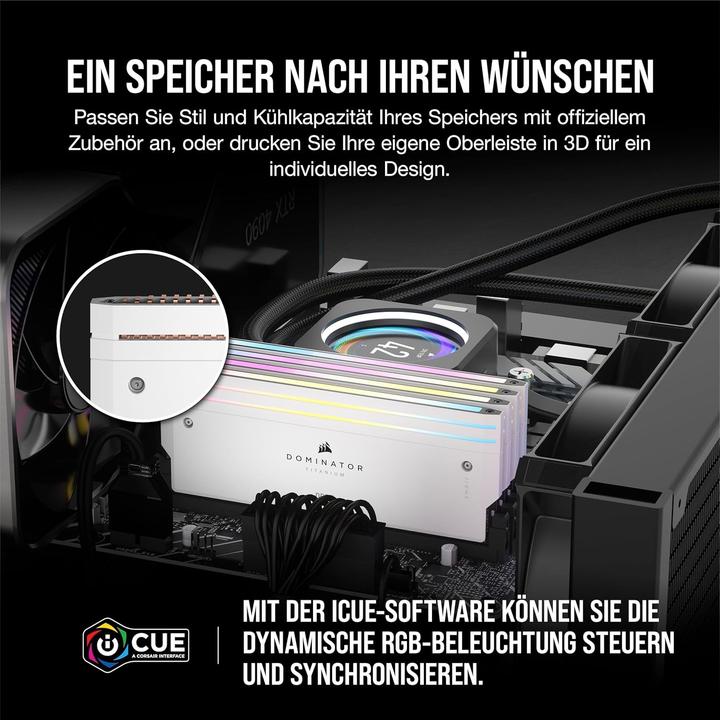 Image du produit Corsair RAM D5 6000 64GB C30 Dom Titanium K2 W (2 x 32GB, 6000 MHz, RAM DDR5, DIMM)