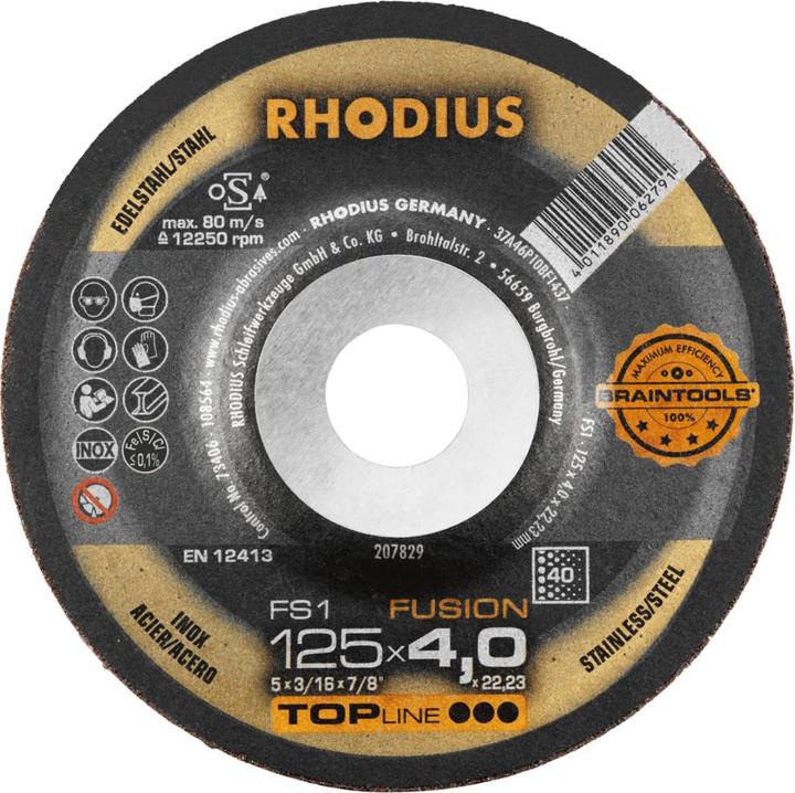 Produktbild Rhodius TOPline FS1 FUSION Schruppscheibe 125 x 4,0 x 22,23 mm K40 INOX (40)