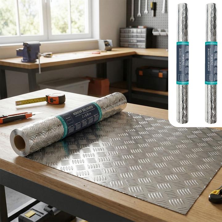 Produktbild Douceur D'intérieur 2er-Set Minimalistische Klebefolie in Metalloptik, silber – Hochwertige Dekofolie, selbstklebend, 45 (200 x 45 cm)