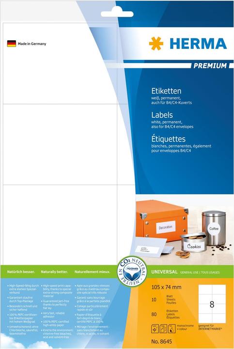 Produktbild HERMA Universal Etiketten A4