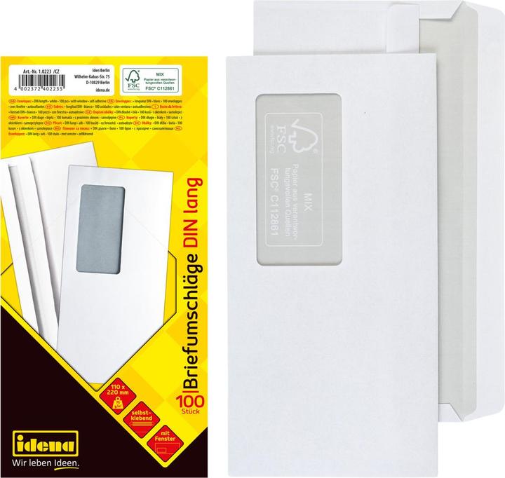 Produktbild Idena BU DL weiss 75g 100er sk m.F. FSC-Mix (DIN lang (11 x 22 cm), 100 x)