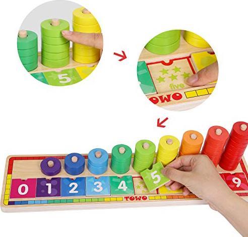 Actual product image Activity Board Wooden stacking rings - Learning to count - Counting game with 45 rings