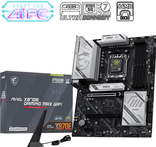 Produktbild MSI MAG X870E Gaming Max Wifi (X870,AM5,ATX,DDR5) (AM5, AMD X870, AMD X870E, ATX)