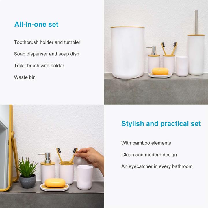 Produktbild Intirilife Badezimmer Zubehör Set inkl. Zahnputzbecher Seifenschale Seifenspender Toilettenbürste