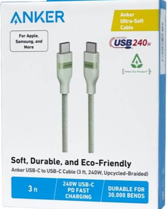 Produktbild Anker Ultra Soft Kabel - USB-C zu USB-C - 240W - 0.9M - Grün (0.90 m, 240 W)