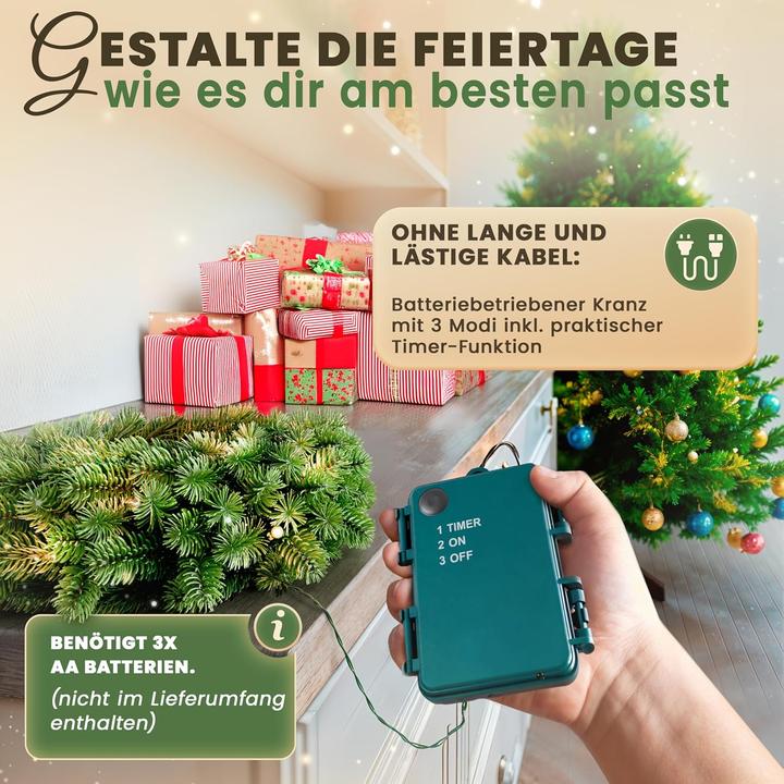 Produktbild Artitree Beleuchteter Tür-Weihnachtskranz mit LED (60 cm)
