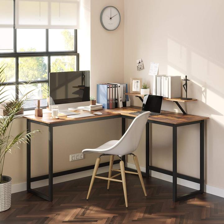 Actual product image Vasagle Desk brown L-shaped, O-leg frame black 130.0 / 140.0 x 50.0 cm (140 x 130 x 91.50 cm)