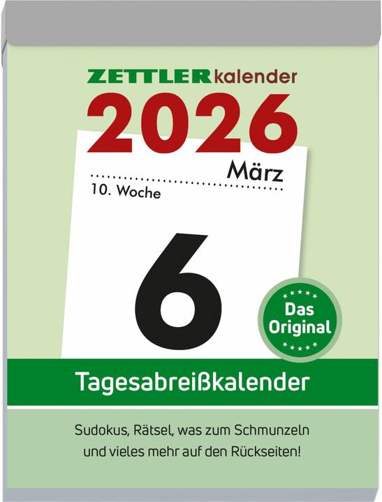 Tagesabreisskalender XL 2026 - 8,2x10,7 cm - 1 Tag auf 1 Seite - mit Sudokus, Rezepten, Rätseln uvm. (No binding, German)