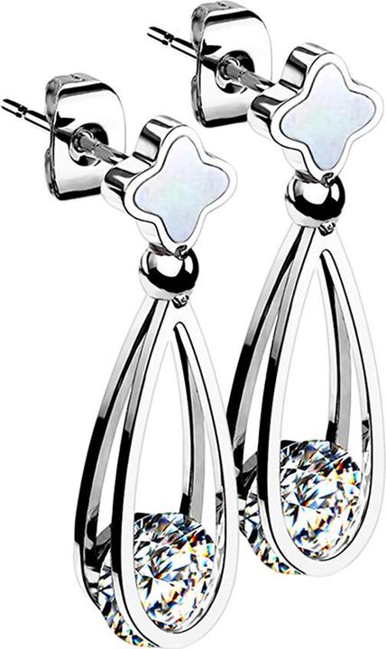 Immagine prodotto Star Piercing Orecchini a perno in argento con conchiglia pendente e lacrima con cristallo (senza ottone, Acciaio chirurgico 316L)