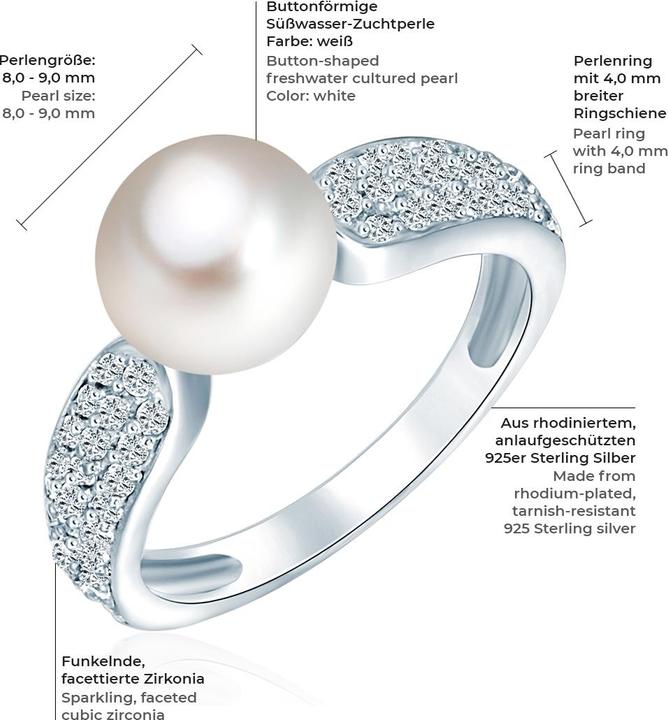 Immagine prodotto Valero Pearls Donna Argento Sterling Zirconia Perla d'acqua dolce coltivata Argento - 2206 (62, 925 Argento)