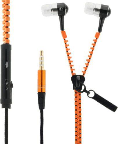 Image du produit Hermex Casque stéréo intra-auriculaire à fermeture éclair + fiche AUX plaquée or + ON OFF - Orange (Filaire)