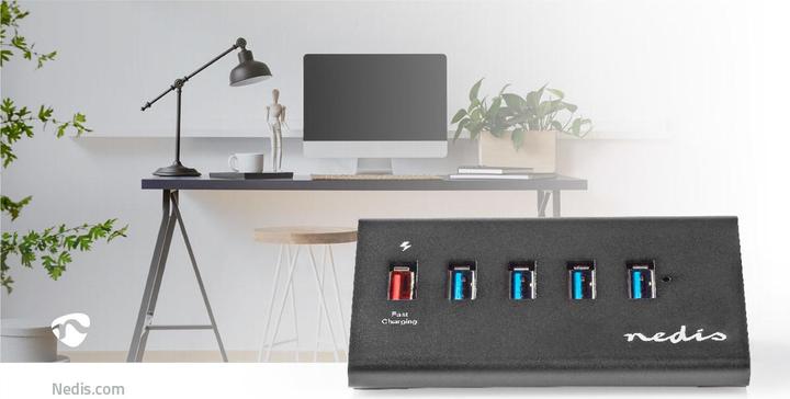 Produktbild Nedis UHUBUP3510BK. Hostschnittstelle: USB 3.2 Gen 1 (3.1 Gen 1) Micro-B, Hub-Schnittstellen: USB 3.2 Gen (USB-C, 5 Ports)