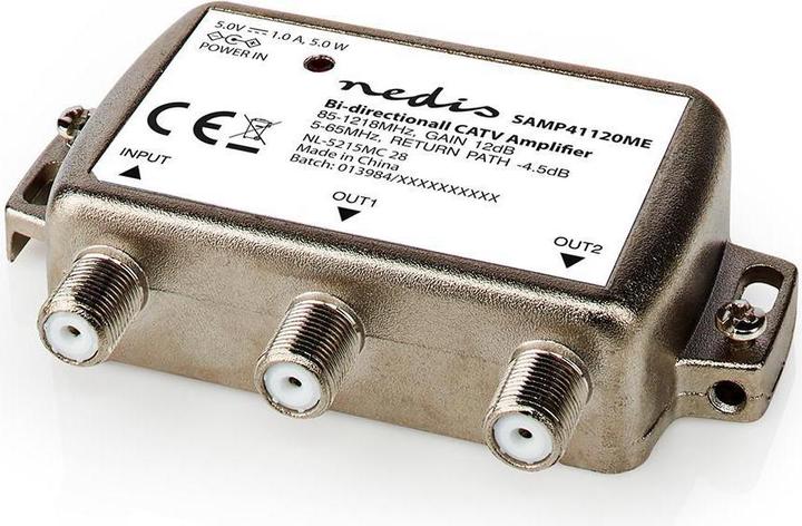 Produktbild Nedis SAMP41120ME CATV-Verstärker Verstärkung: 12 dB 85-1218 MHz Anzahl der Ausgänge: 2 Rückweg Silb (Stromversorgung)