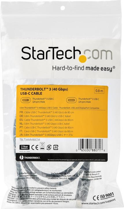 Produktbild StarTech THUNDERBOLT 3 CABLE - 40GBPS (0.80 m, USB 3.2, 100 W)