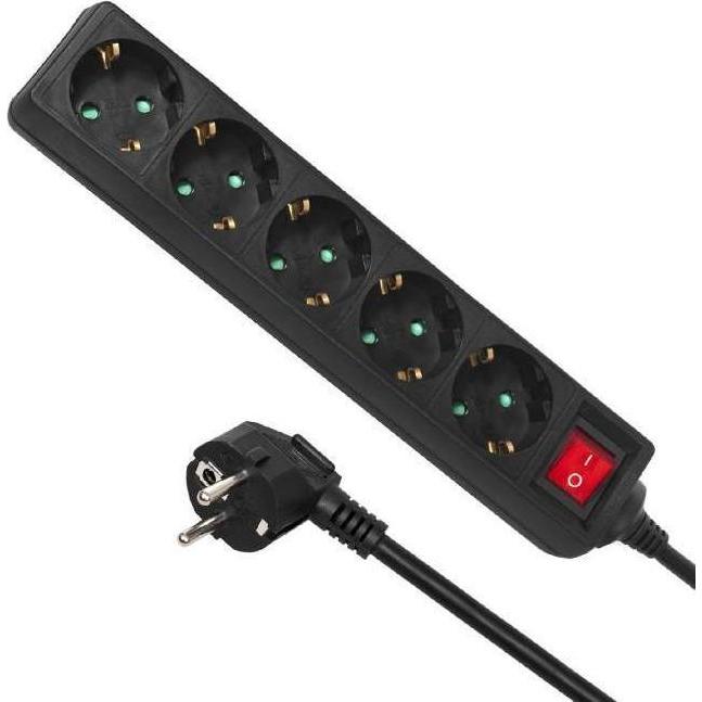 Maclean, Steckdosenleiste, MCE226 - Power Strip, 5 Steckdosen-Verlängerungskabel, mit Schalter, schwarz, deutscher Typ (...