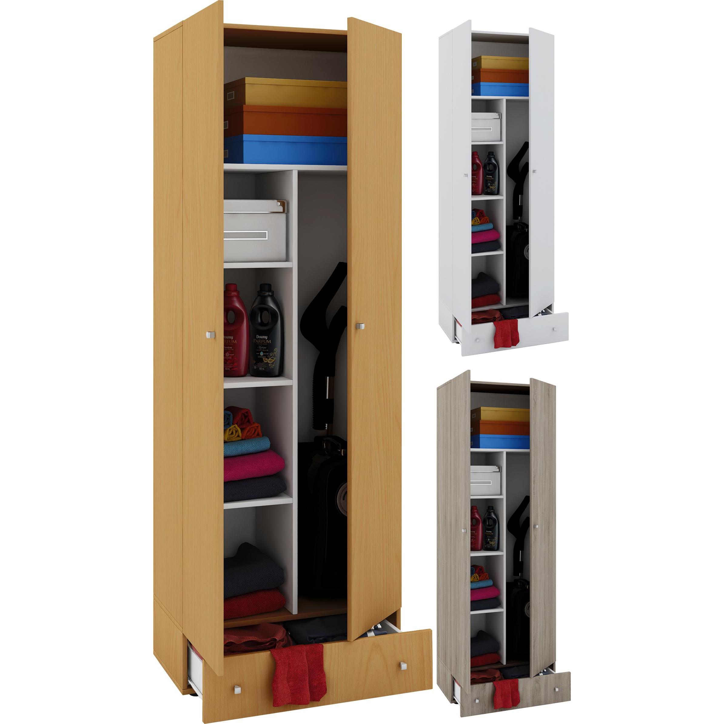 VCM, Kleiderschrank, Holz Besen Putzschrank Serie Vandol mit Drehtüren (70 x 40 cm)