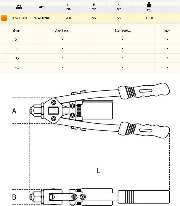 Produktbild BETA NITOWNICA DŹWIGNIOWA 280mm 1740B