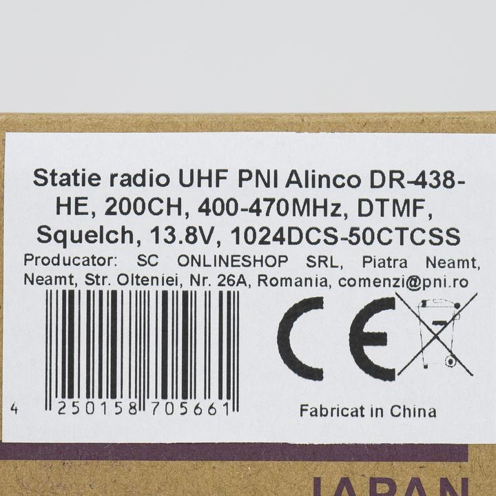 Actual product image Alinco UHF radio PNI DR-438-HE, 200CH, 400-470 MHz, DTMF, squelch, 13.8 V, 1024DCS-50CTCSS