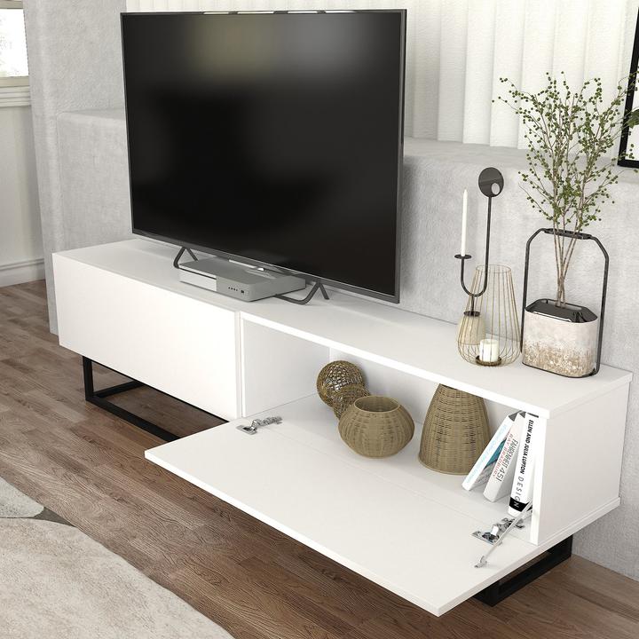 Actual product image En.Casa TV-Lowboard Nolven kurzes Gestell 180x32x47 cm Weiss (180 x 31.50 x 46.50 cm)