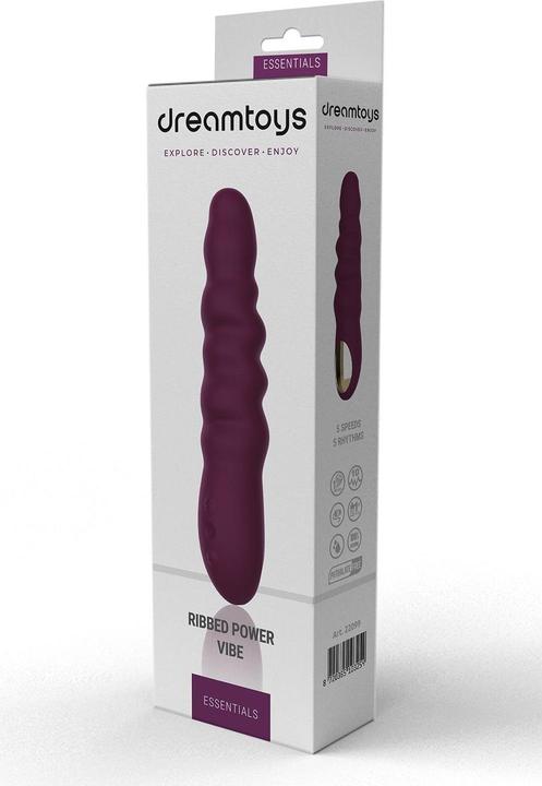 Actual product image Dreamtoys Dream Toys Essentials Ribbed Power Vibe Purple Vibrator 21.5 cm
