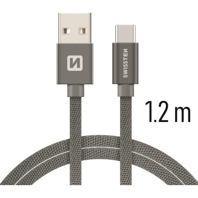 Swissten Datenkabel Textil USB / USB-C 1.2 M (1.20 m, USB 3.2 Gen 1), USB Kabel