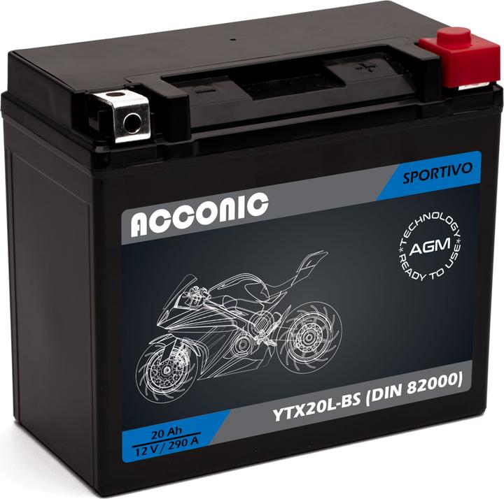 Acconic Sportivo AGM YTX20L-BS Motorradbatterie 20Ah 12V (DIN 82000) (12 V, 20 Ah)