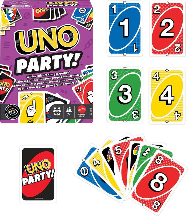 Actual product image Mattel Games UNO Party (English, Estonian, Hebrew, Latvian, Lithuanian, Russian, Ukrainian, 2 - 10 Players)