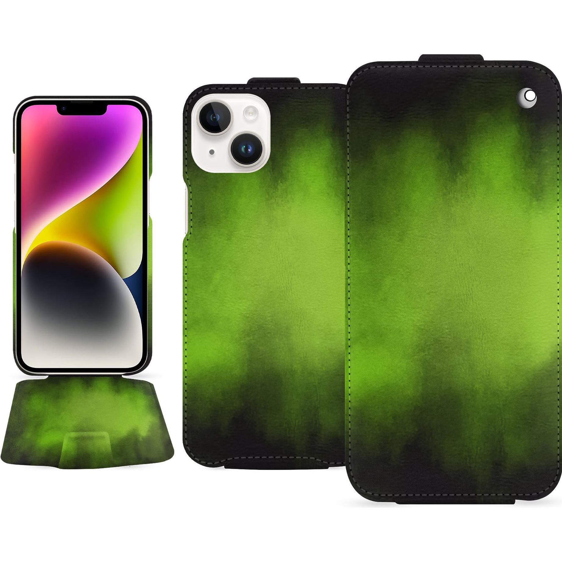 Noreve Lederschutzhülle vertikal (Apple iPhone 15 Plus), Smartphone Hülle, Grün