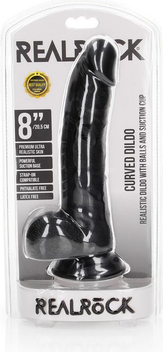 Productafbeelding RealRock Gebogen realistische dildo met ballen en zuignap - 8"/ 20,5 cm