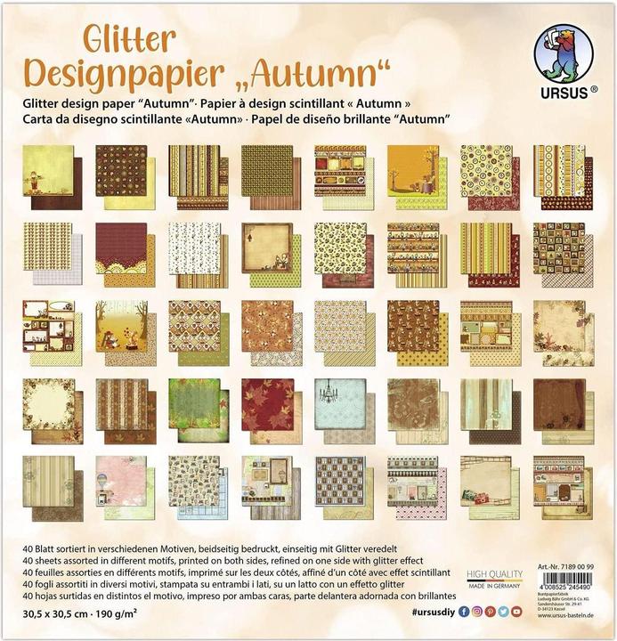 Actual product image Ursus Design paper Glitter Autumn 40 sheets, 190 g/m² (190 g/m², 40 x, 30.5 x 30.5 cm)