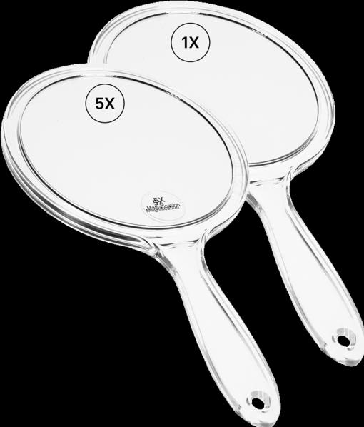 Actual product image Hand mirror with 5x magnification, plastic, Ø 15 cm, length: 27 cm