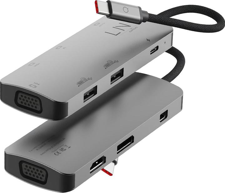 Actual product image LINQ Connects USB-C -> 1x HDMI, 1x DP, 1x miniDP, 1x VGA, 1x USB-C, 2x USB-A LQ48019 grey (USB-C, 7 ports)