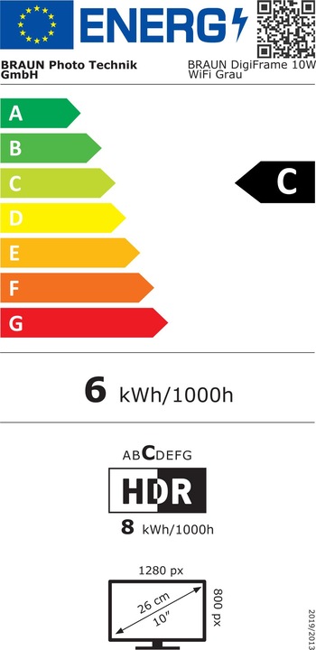 Etichetta energetica Braun Photo BRAUN DigiFrame 10W WiFi Grigio (10.10", 1280 x 800 pixel)