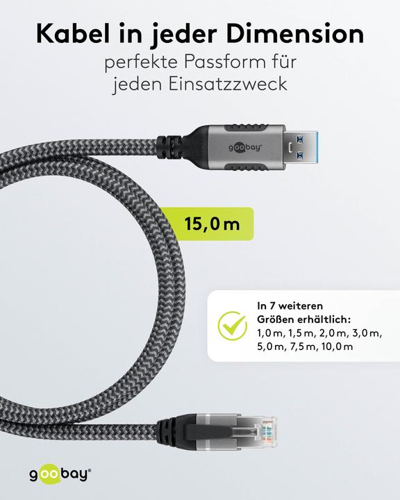 Produktbild Goobay Ethernet-Kabel USB-A auf RJ45, 15 m (CAT6, 15 m)