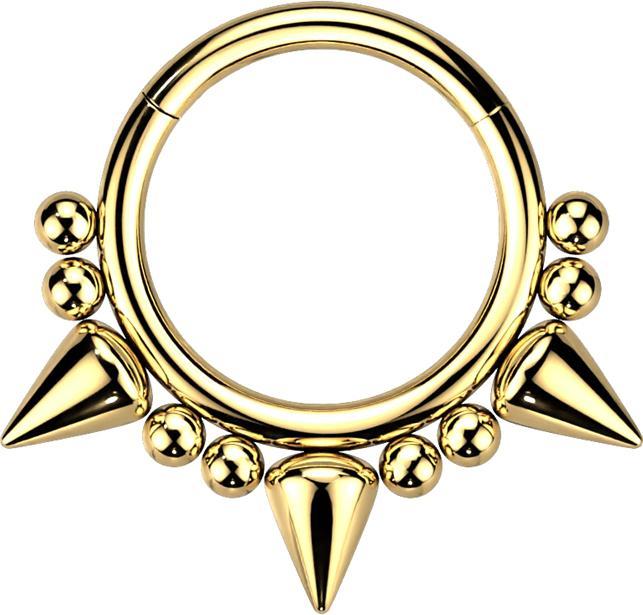 Produktbild Star Piercing Micro Segmentring klappbar vergoldet drei Cones und acht Kugeln (ohne Messing, Chirurgenstahl 316L)