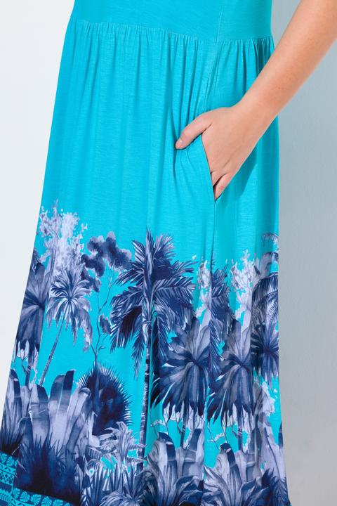 Produktbild Ulla Popken Jersey-Maxikleid, Palmen, V-Ausschnitt, ärmellos (54)
