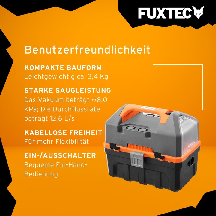 Actual product image Fuxtec Cordless wet/dry vacuum cleaner SET FX-E1VC20 (Wet dry vacuum cleaner)