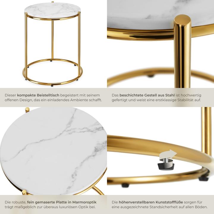 Image du produit tectake Table d'appoint Ellsa, plateau en marbre, structure en acier